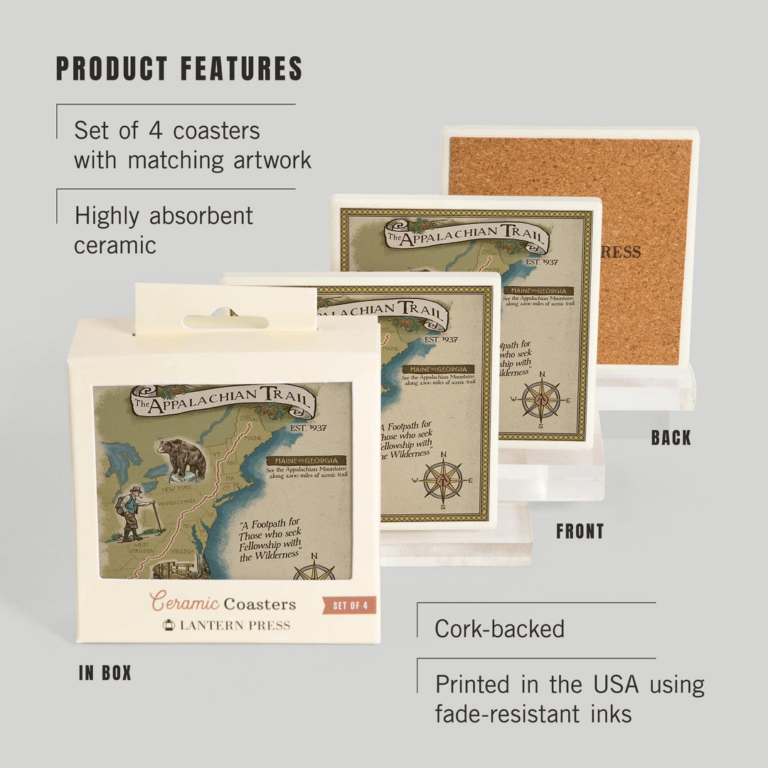 Appalachian Trail Map, Coasters Coasters Lantern Press