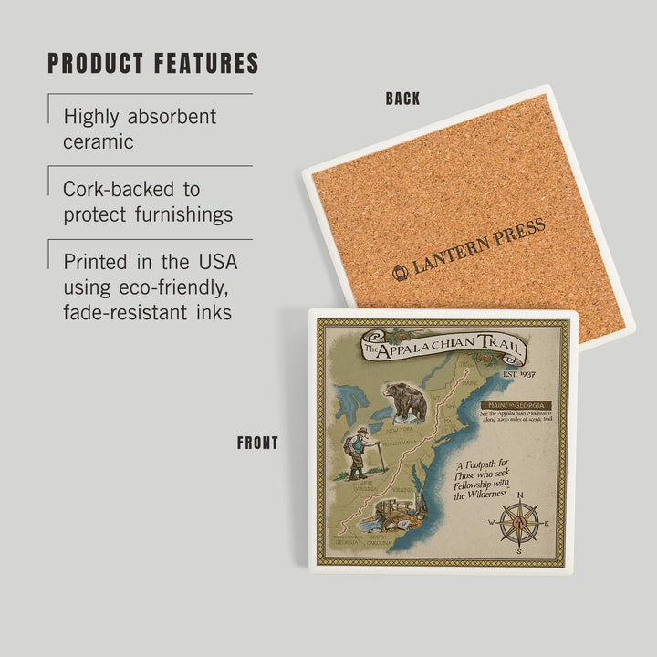 Appalachian Trail Map, Coasters Coasters Lantern Press