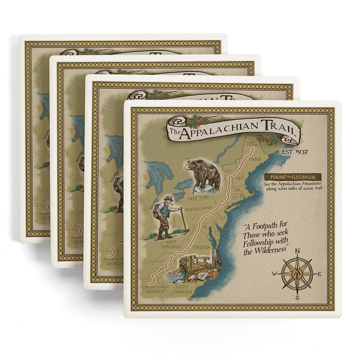 Appalachian Trail Map, Coasters Coasters Lantern Press