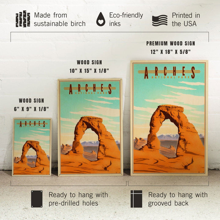 Arches National Park, Lithograph, Lantern Press Artwork, Wood Signs and Postcards Wood Lantern Press