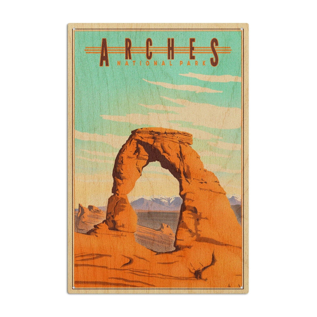 Arches National Park, Lithograph, Lantern Press Artwork, Wood Signs and Postcards Wood Lantern Press 6x9 Wood Sign