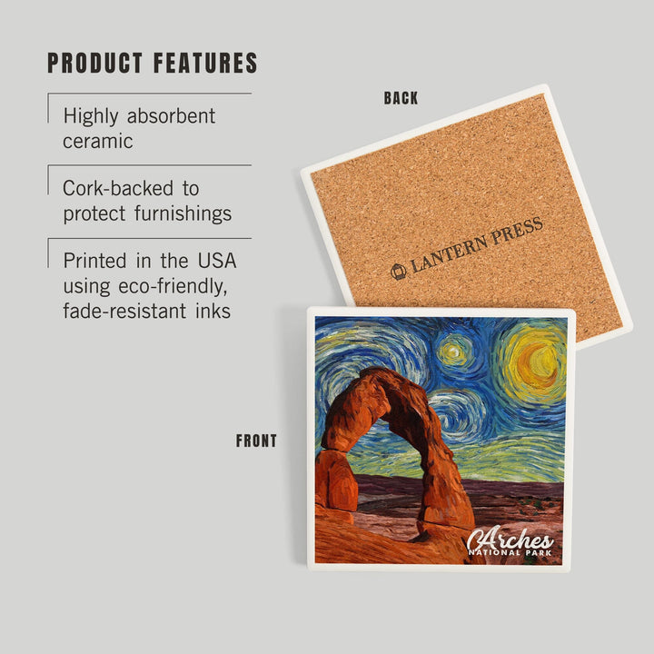 Arches National Park, Starry Night Series, Delicate Arch, Coasters Coasters Lantern Press