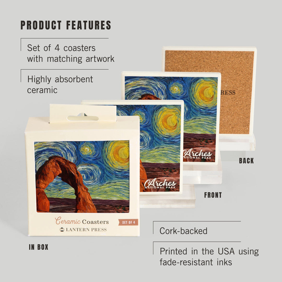 Arches National Park, Starry Night Series, Delicate Arch, Coasters Coasters Lantern Press