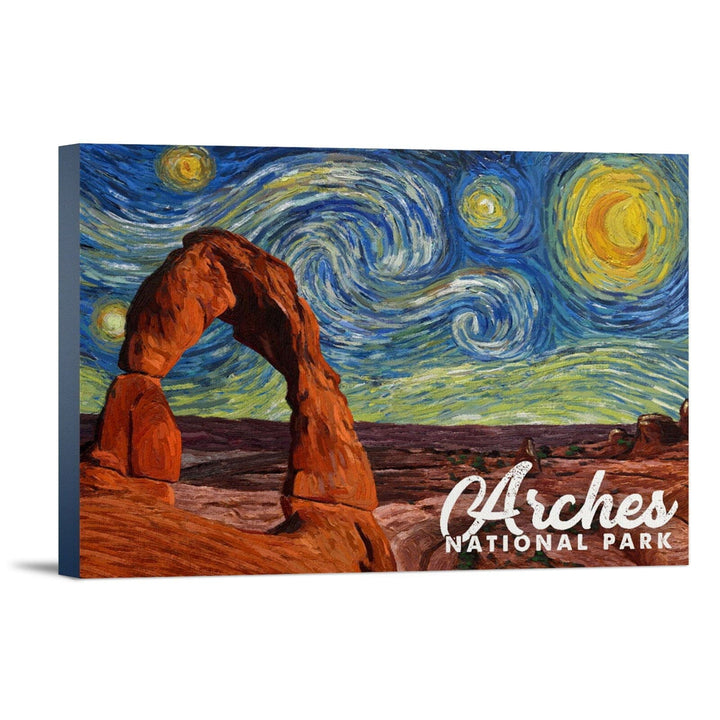 Arches National Park, Starry Night Series, Delicate Arch, Lantern Press Artwork, Stretched Canvas Canvas Lantern Press 12x18 Stretched Canvas