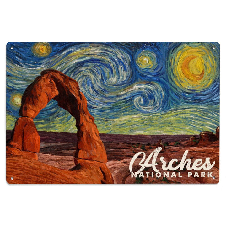 Arches National Park, Starry Night Series, Delicate Arch, Lantern Press Artwork, Wood Signs and Postcards Wood Lantern Press