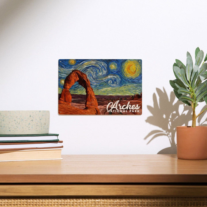 Arches National Park, Starry Night Series, Delicate Arch, Lantern Press Artwork, Wood Signs and Postcards Wood Lantern Press