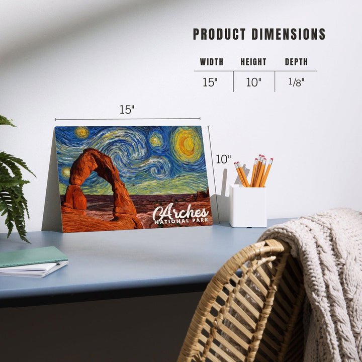 Arches National Park, Starry Night Series, Delicate Arch, Lantern Press Artwork, Wood Signs and Postcards Wood Lantern Press