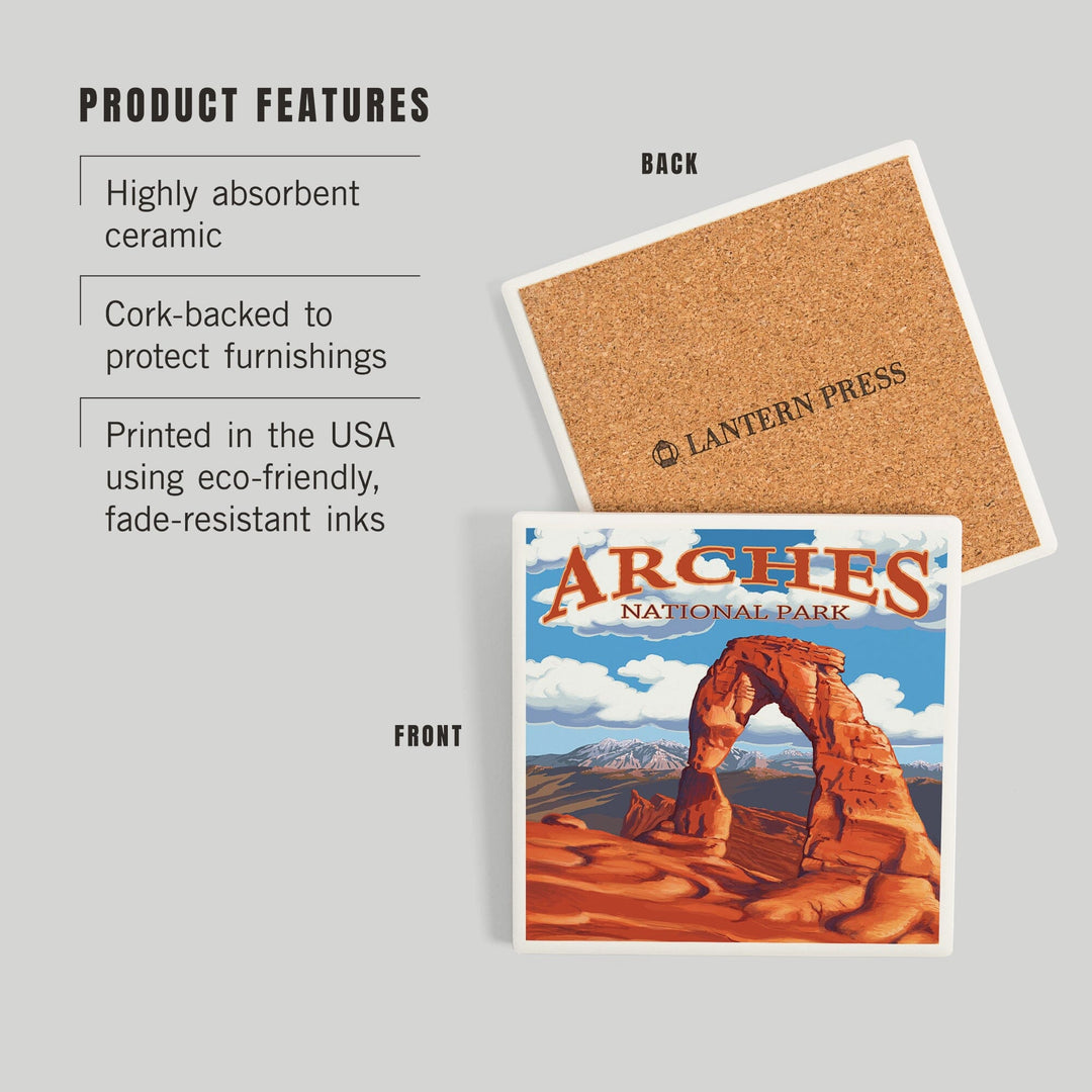 Arches National Park, Utah, Delicate Arch, Day Scene, Coasters Coasters Lantern Press