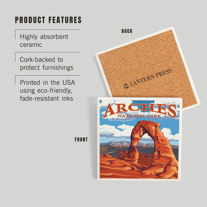 Arches National Park, Utah, Delicate Arch, Day Scene, Coasters Coasters Lantern Press