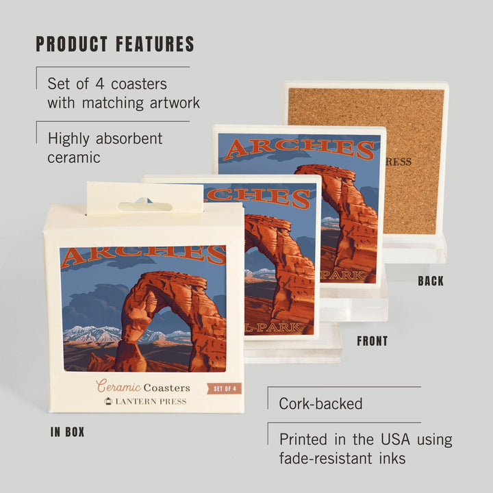 Arches National Park, Utah, Delicate Arch, Painterly Series, Coasters Coasters Lantern Press