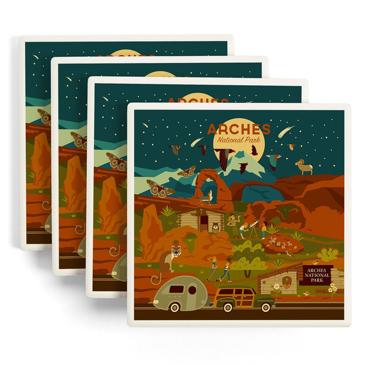 Arches National Park, Utah, Geometric National Park Series, Night Scene, Coasters Coasters Lantern Press