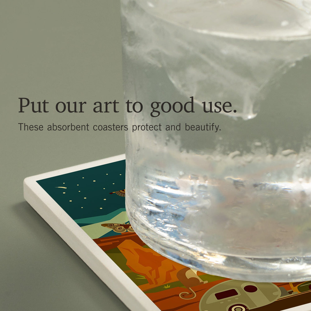 Arches National Park, Utah, Geometric National Park Series, Night Scene, Coasters Coasters Lantern Press