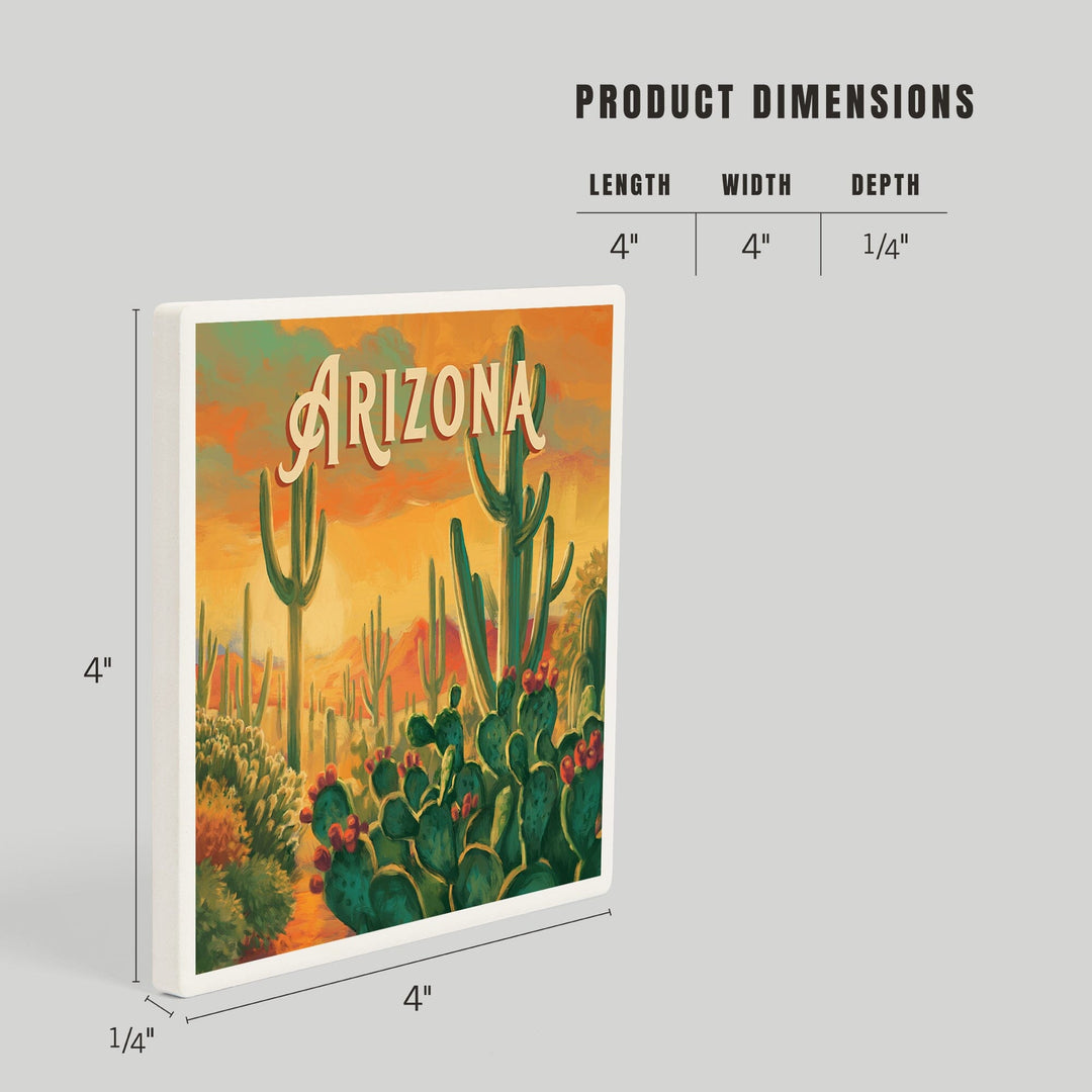 Arizona, Desert Cactus, Oil Painting, Coasters Coasters Lantern Press