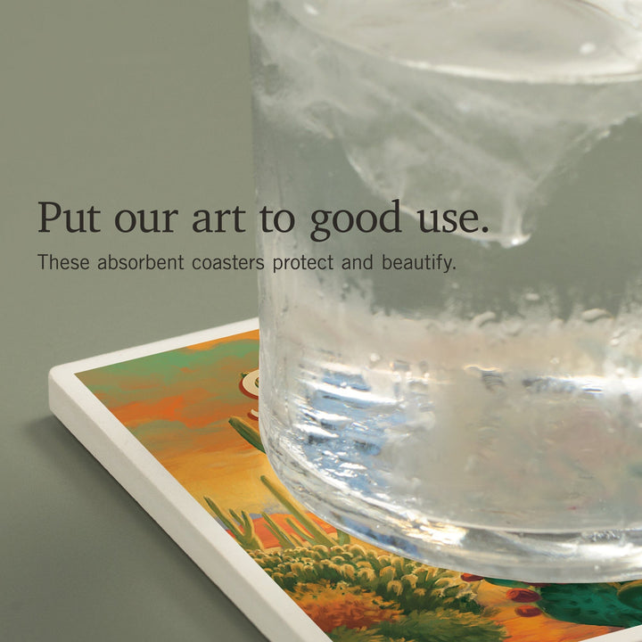 Arizona, Desert Cactus, Oil Painting, Coasters Coasters Lantern Press