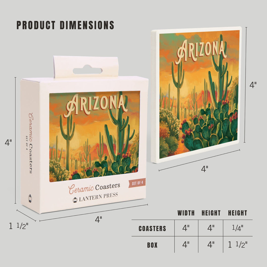 Arizona, Desert Cactus, Oil Painting, Coasters Coasters Lantern Press