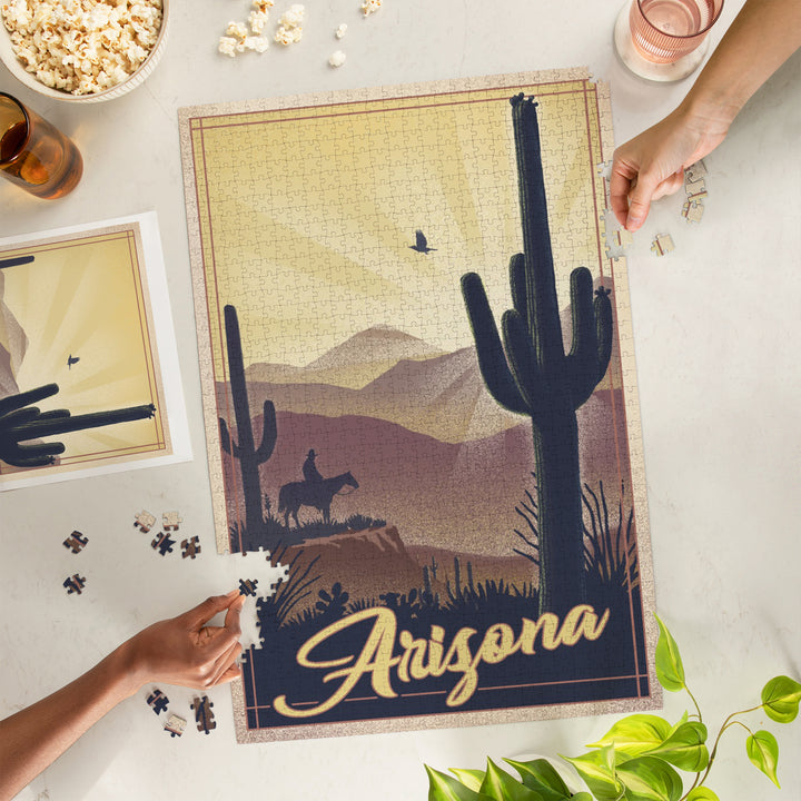 Arizona, Desert Scene, Lithograph, Jigsaw Puzzle Puzzle Lantern Press