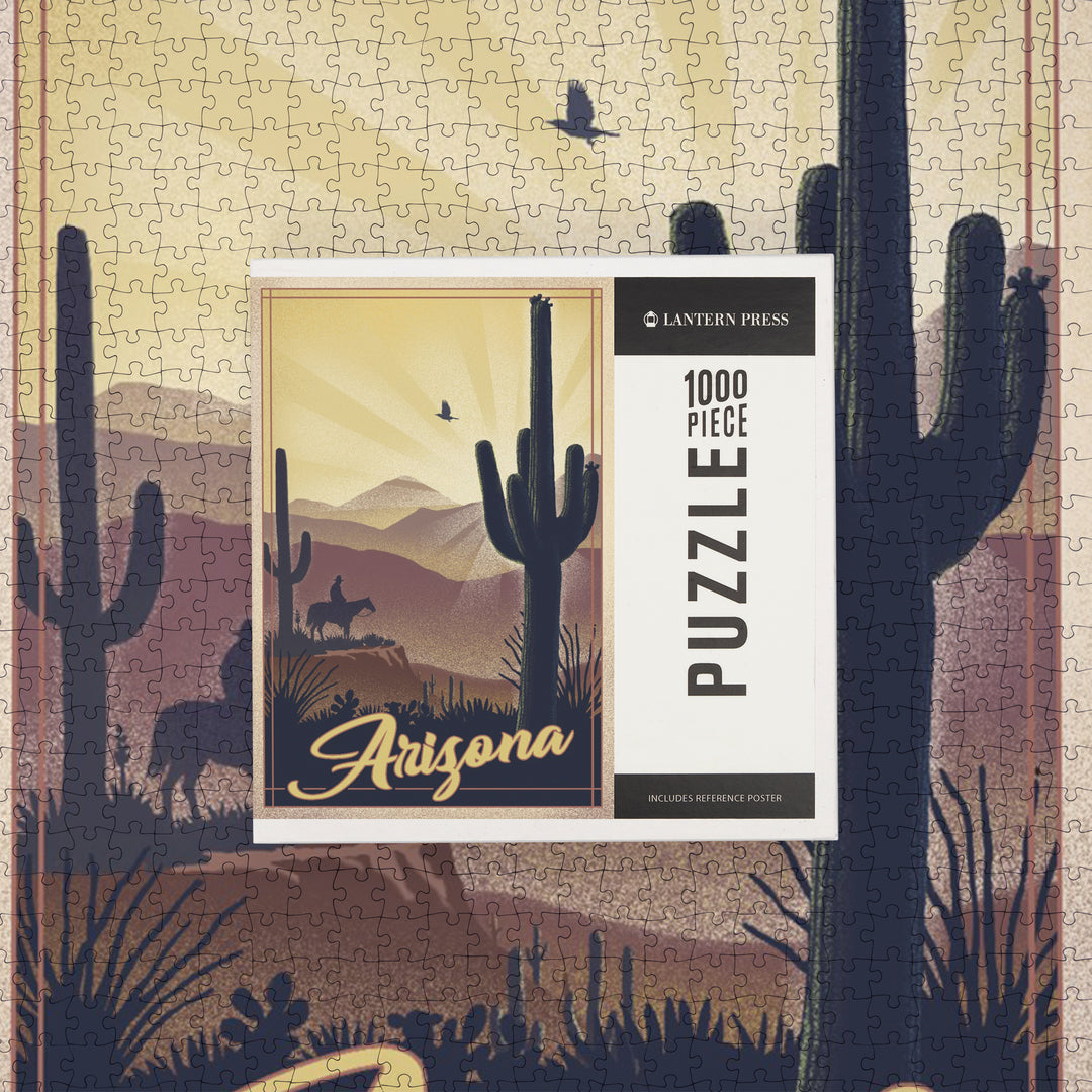 Arizona, Desert Scene, Lithograph, Jigsaw Puzzle Puzzle Lantern Press