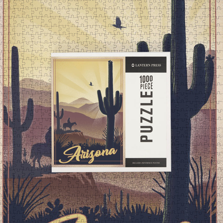 Arizona, Desert Scene, Lithograph, Jigsaw Puzzle Puzzle Lantern Press