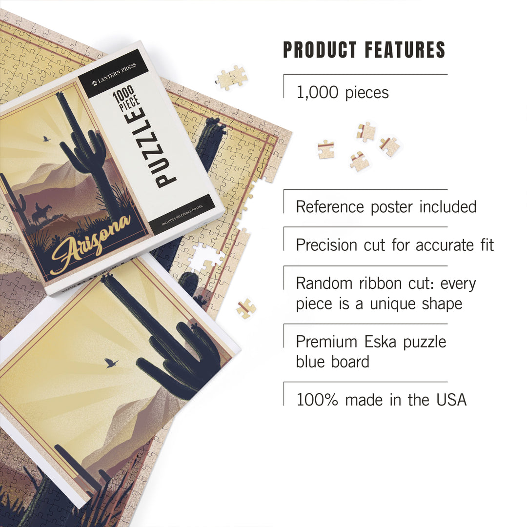 Arizona, Desert Scene, Lithograph, Jigsaw Puzzle Puzzle Lantern Press