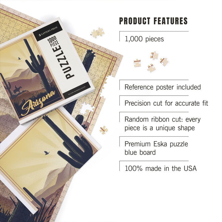 Arizona, Desert Scene, Lithograph, Jigsaw Puzzle Puzzle Lantern Press