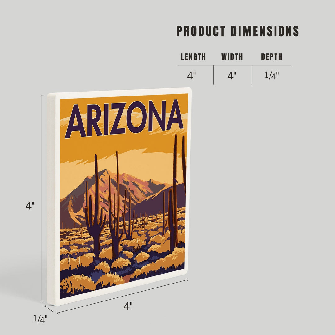 Arizona, Desert Scene with Cactus, Coasters Coasters Lantern Press