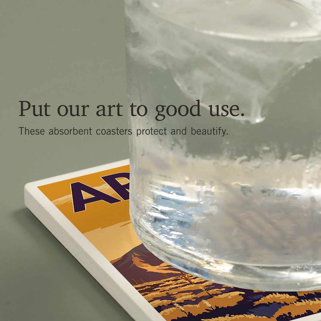 Arizona, Desert Scene with Cactus, Coasters Coasters Lantern Press