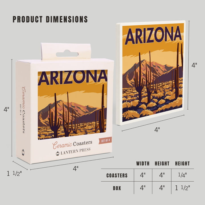 Arizona, Desert Scene with Cactus, Coasters Coasters Lantern Press