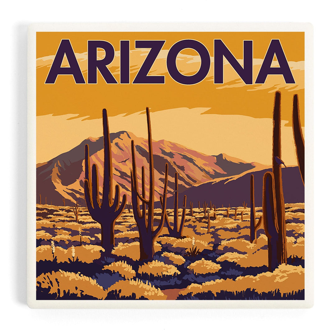 Arizona, Desert Scene with Cactus, Coasters Coasters Lantern Press Coaster