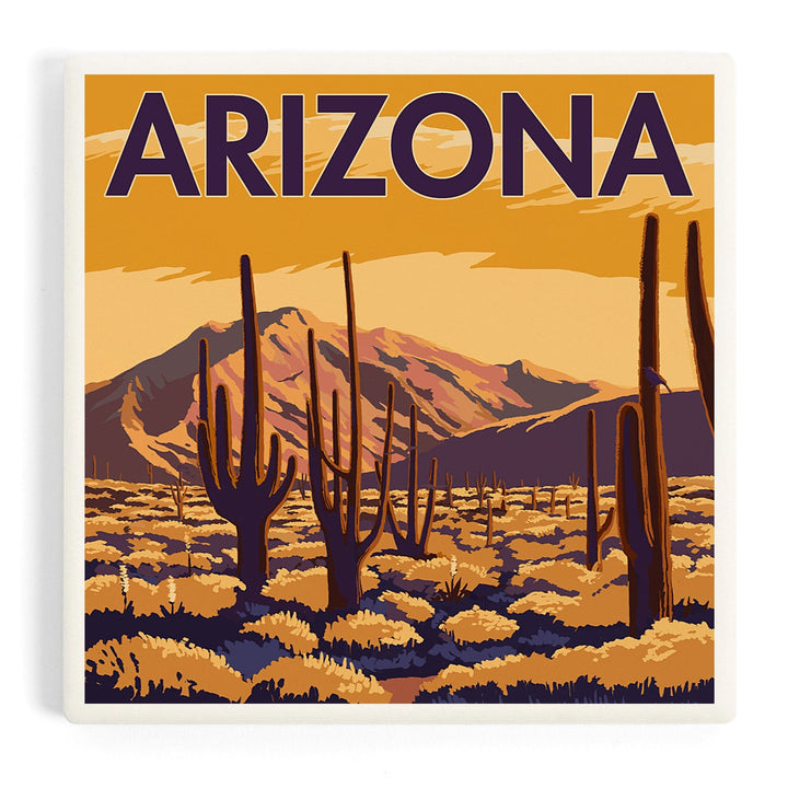 Arizona, Desert Scene with Cactus, Coasters Coasters Lantern Press Coaster
