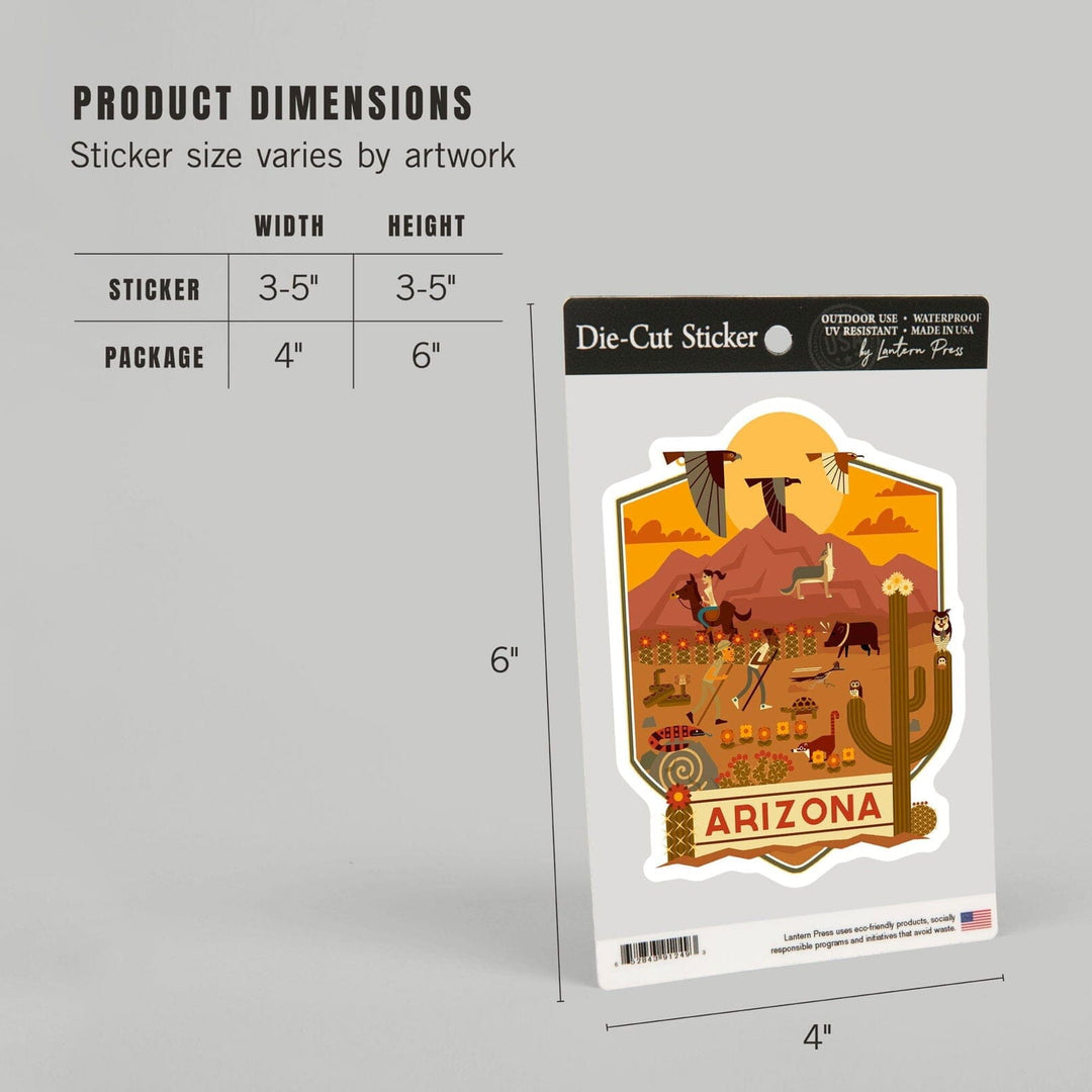 Arizona, Geometric, Contour, Lantern Press Artwork, Vinyl Sticker Sticker Lantern Press