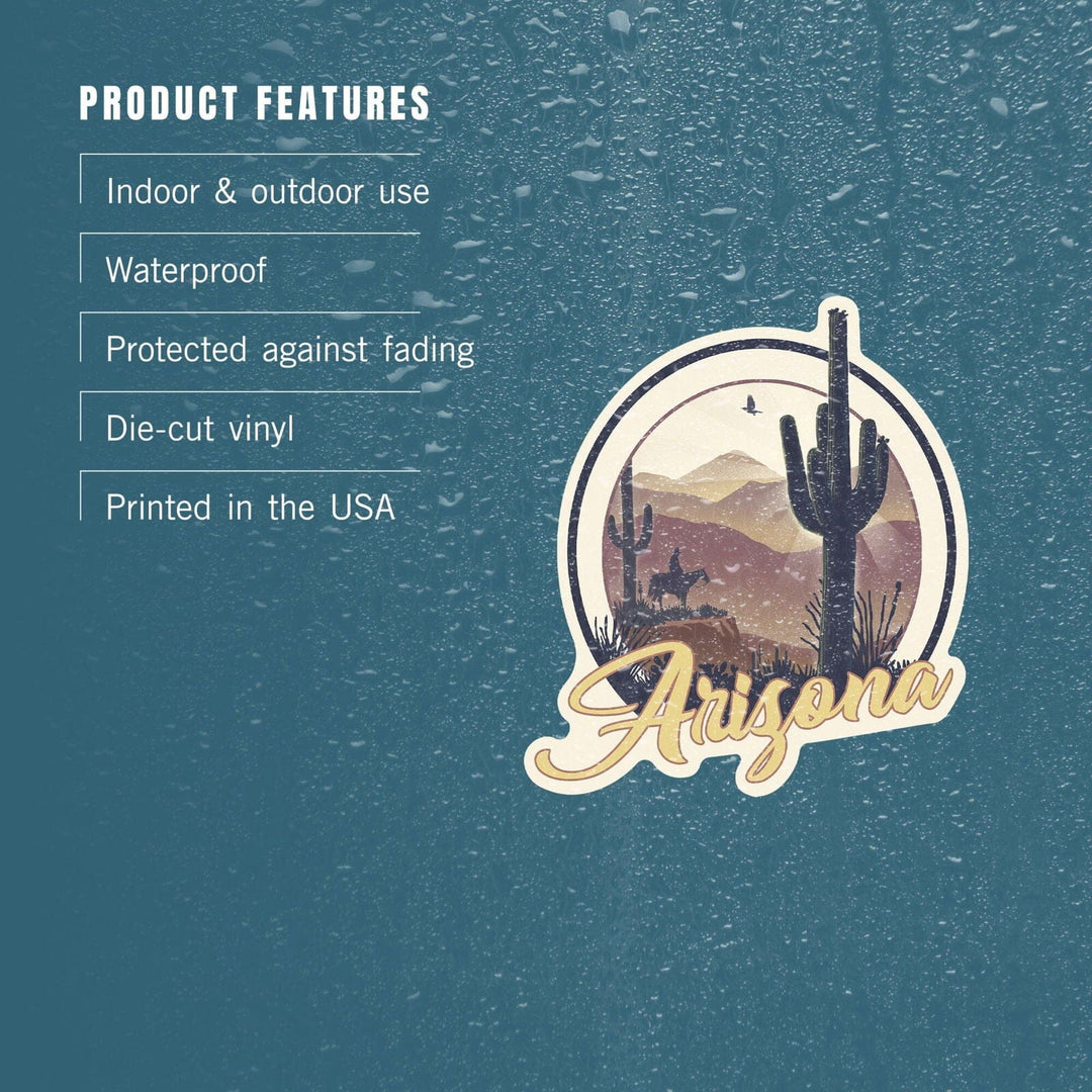 Arizona, Lithograph, Badge, Contour, Lantern Press Artwork, Vinyl Sticker Sticker Lantern Press