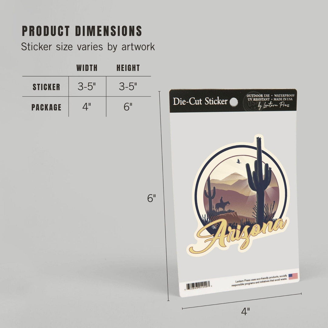 Arizona, Lithograph, Badge, Contour, Lantern Press Artwork, Vinyl Sticker Sticker Lantern Press