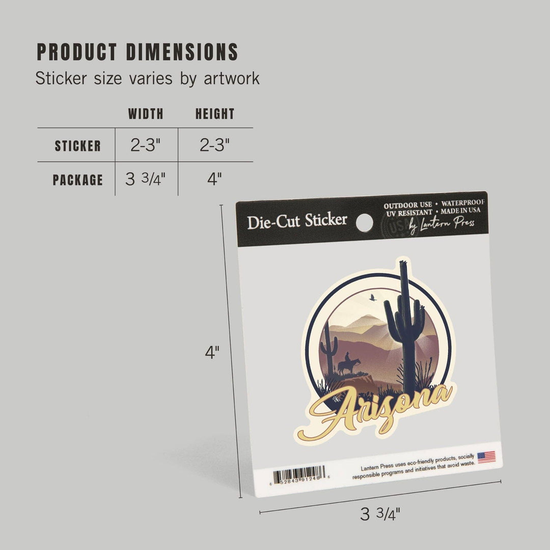 Arizona, Lithograph, Badge, Contour, Lantern Press Artwork, Vinyl Sticker Sticker Lantern Press