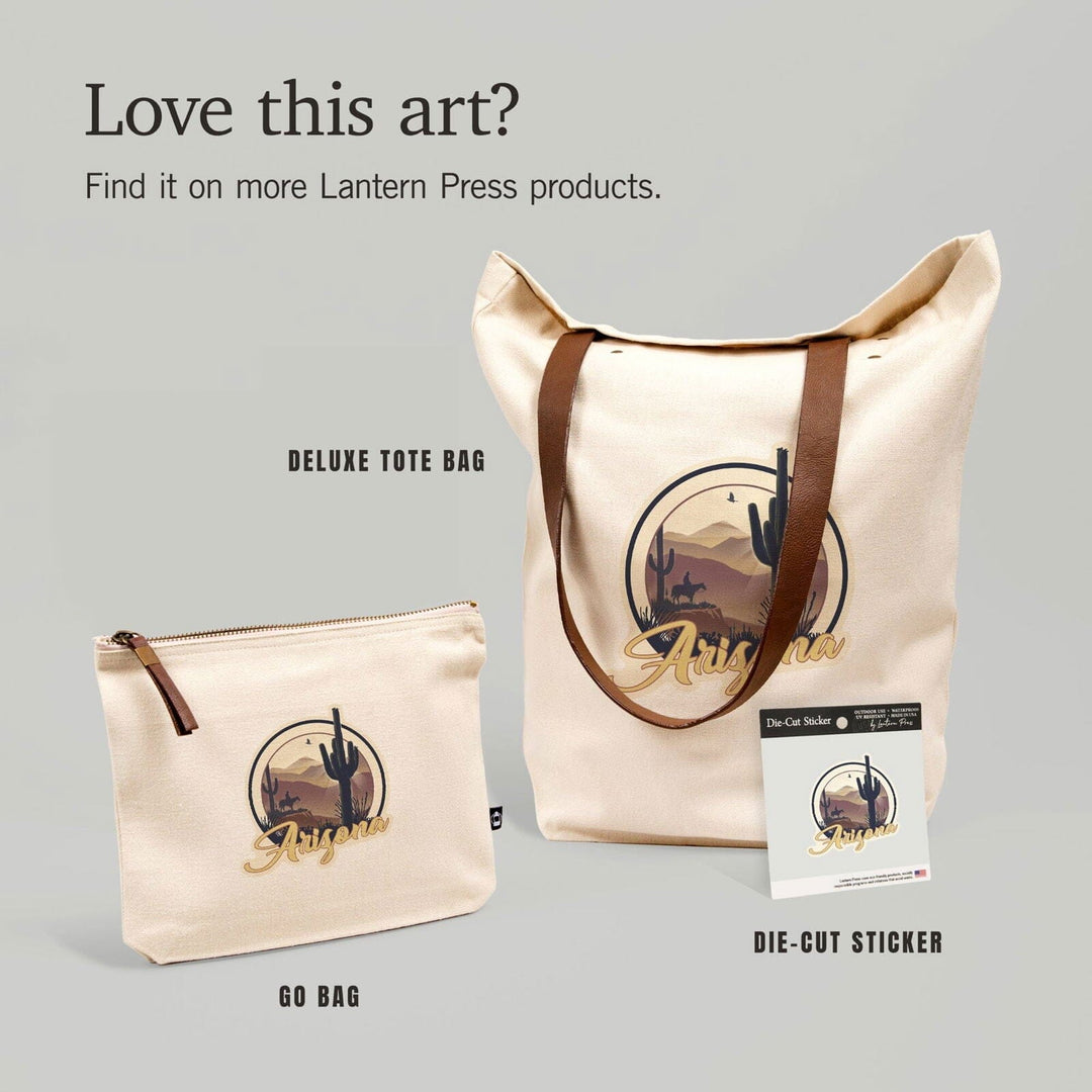 Arizona, Lithograph, Badge, Contour, Lantern Press Artwork, Vinyl Sticker Sticker Lantern Press