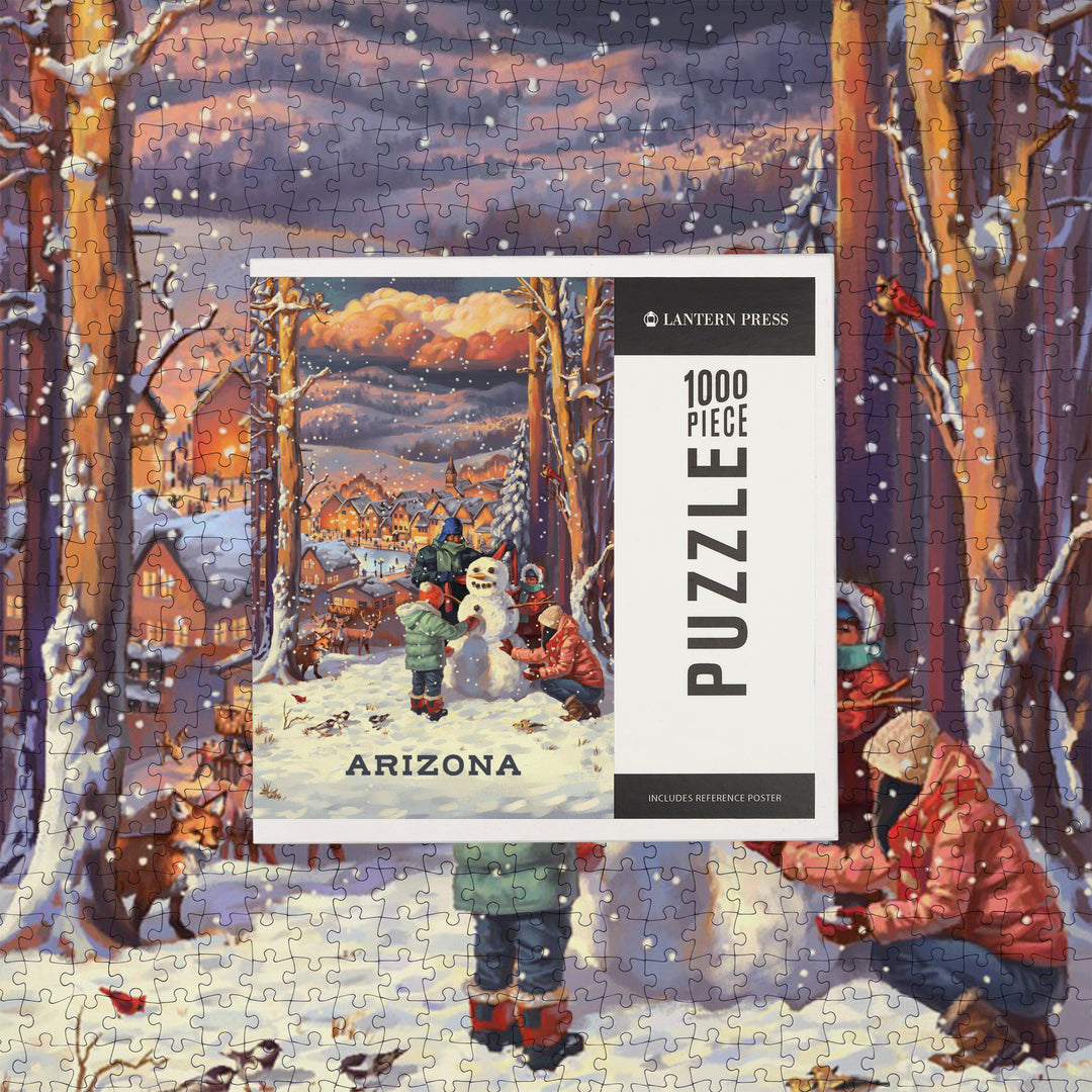 Arizona, Merry and Bright, Vintage Snowman, Jigsaw Puzzle Puzzle Lantern Press