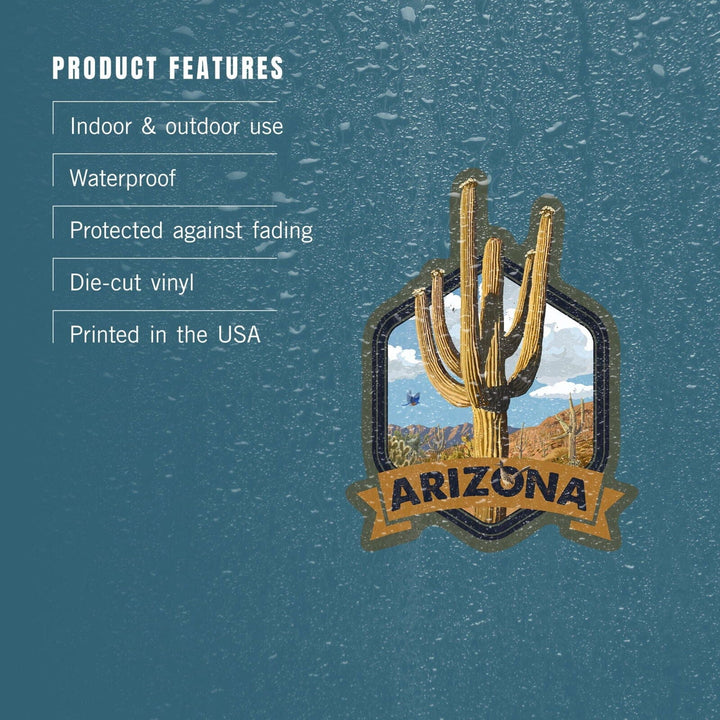 Arizona, Road Runner & Saguaro, Contour, Lantern Press Artwork, Vinyl Sticker Sticker Lantern Press
