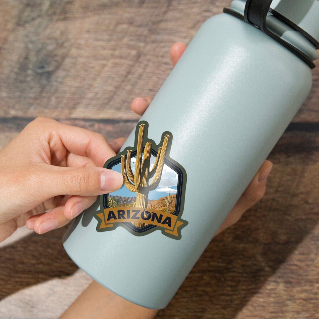 Arizona, Road Runner & Saguaro, Contour, Lantern Press Artwork, Vinyl Sticker Sticker Lantern Press