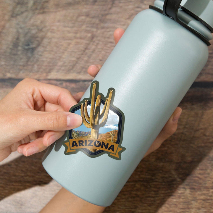 Arizona, Road Runner & Saguaro, Contour, Lantern Press Artwork, Vinyl Sticker Sticker Lantern Press