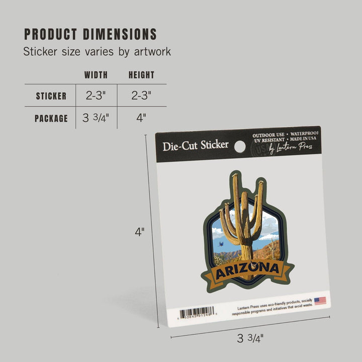 Arizona, Road Runner & Saguaro, Contour, Lantern Press Artwork, Vinyl Sticker Sticker Lantern Press