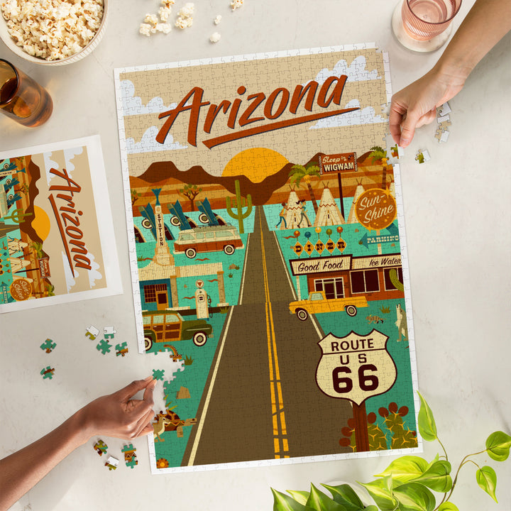 Arizona, Route 66, Geometric, Jigsaw Puzzle Puzzle Lantern Press