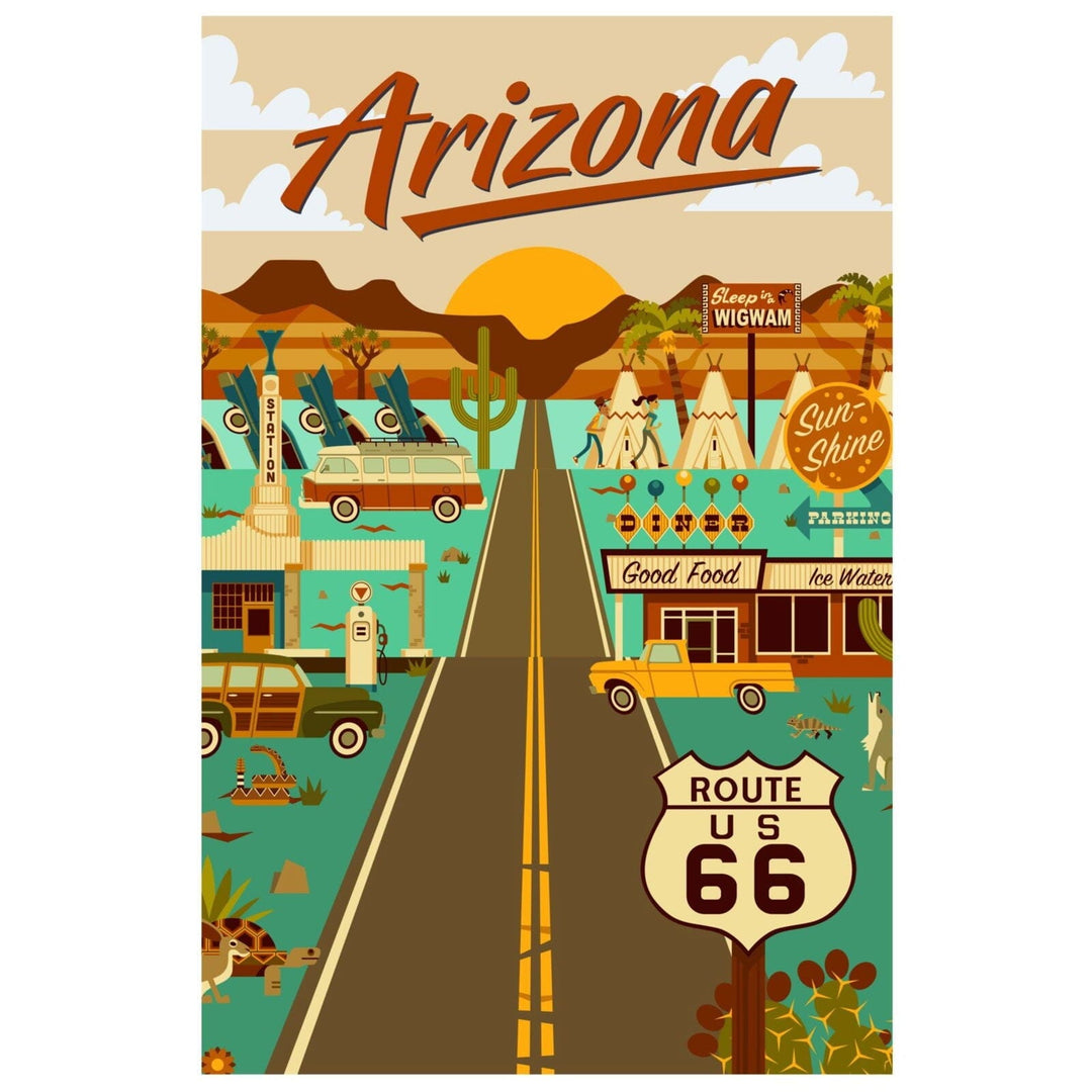 Arizona, Route 66, Geometric, Lantern Press Artwork, Stretched Canvas Canvas Lantern Press