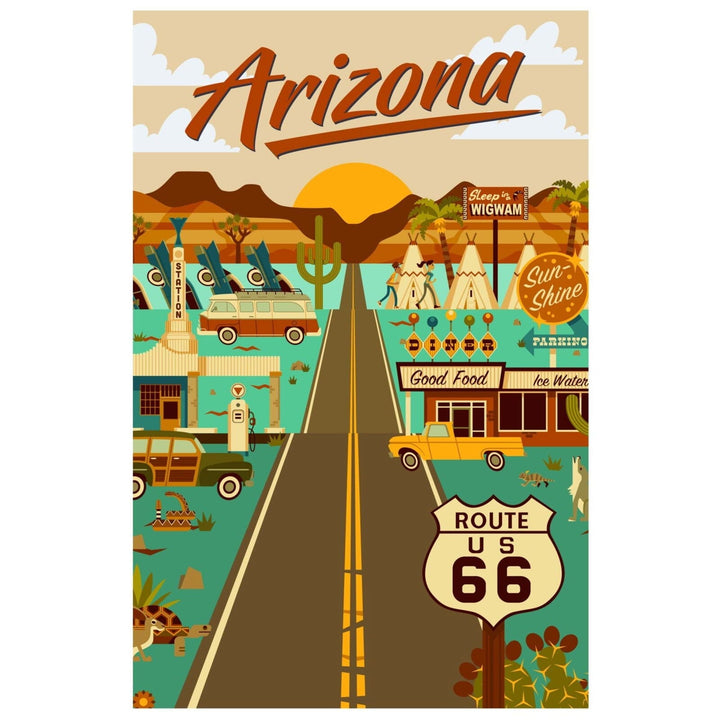 Arizona, Route 66, Geometric, Lantern Press Artwork, Stretched Canvas Canvas Lantern Press