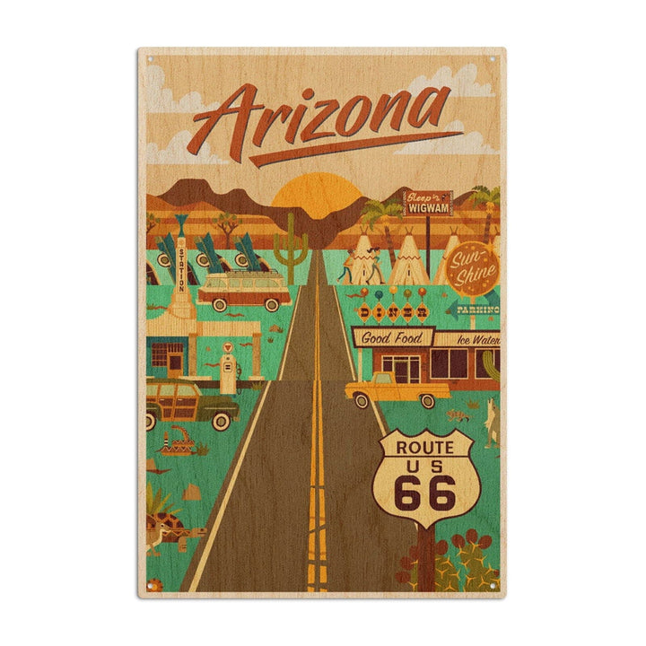 Arizona, Route 66, Geometric, Lantern Press Artwork, Wood Signs and Postcards Wood Lantern Press 10 x 15 Wood Sign