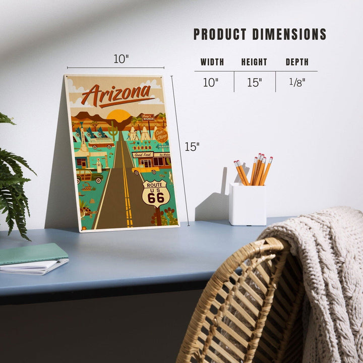 Arizona, Route 66, Geometric, Lantern Press Artwork, Wood Signs and Postcards Wood Lantern Press
