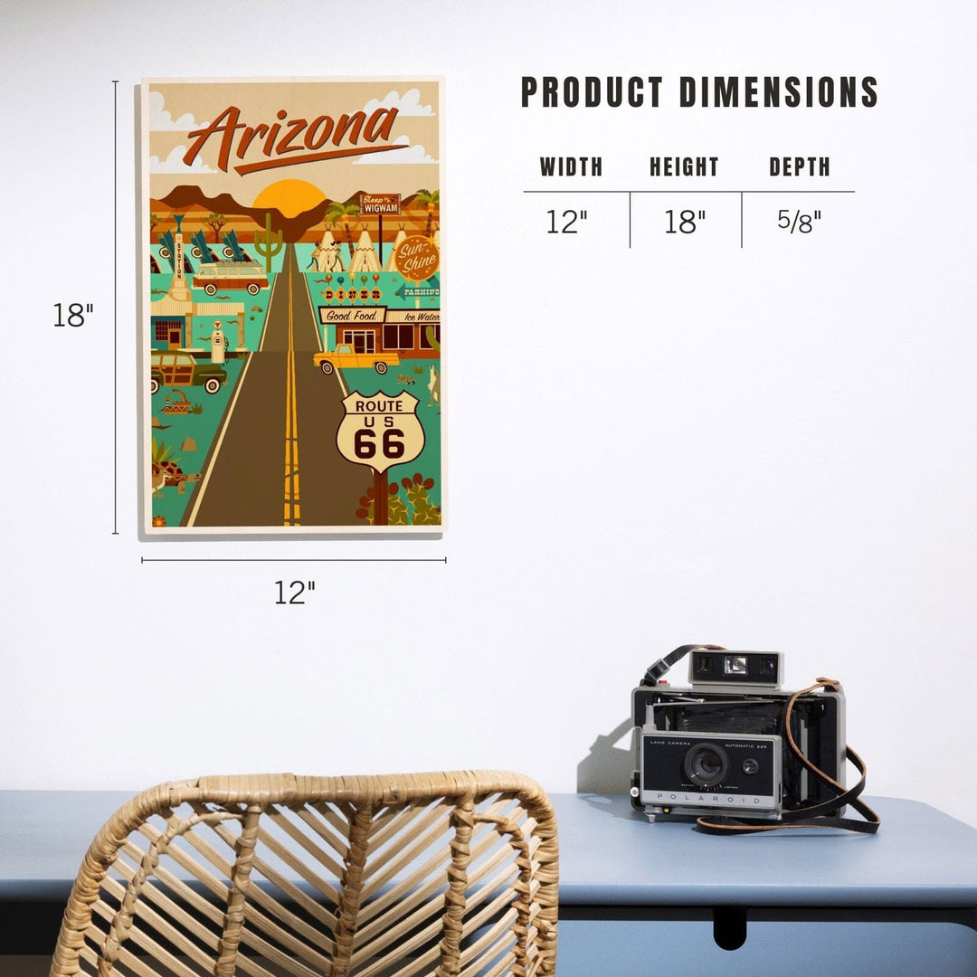 Arizona, Route 66, Geometric, Lantern Press Artwork, Wood Signs and Postcards Wood Lantern Press
