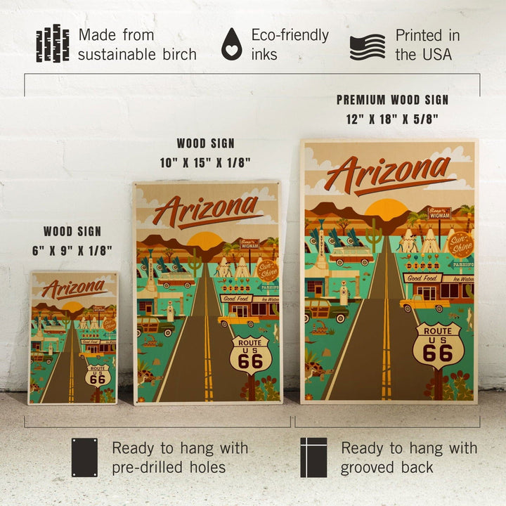 Arizona, Route 66, Geometric, Lantern Press Artwork, Wood Signs and Postcards Wood Lantern Press