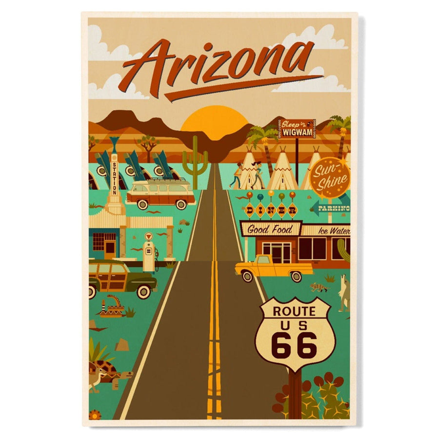 Arizona, Route 66, Geometric, Lantern Press Artwork, Wood Signs and Postcards Wood Lantern Press
