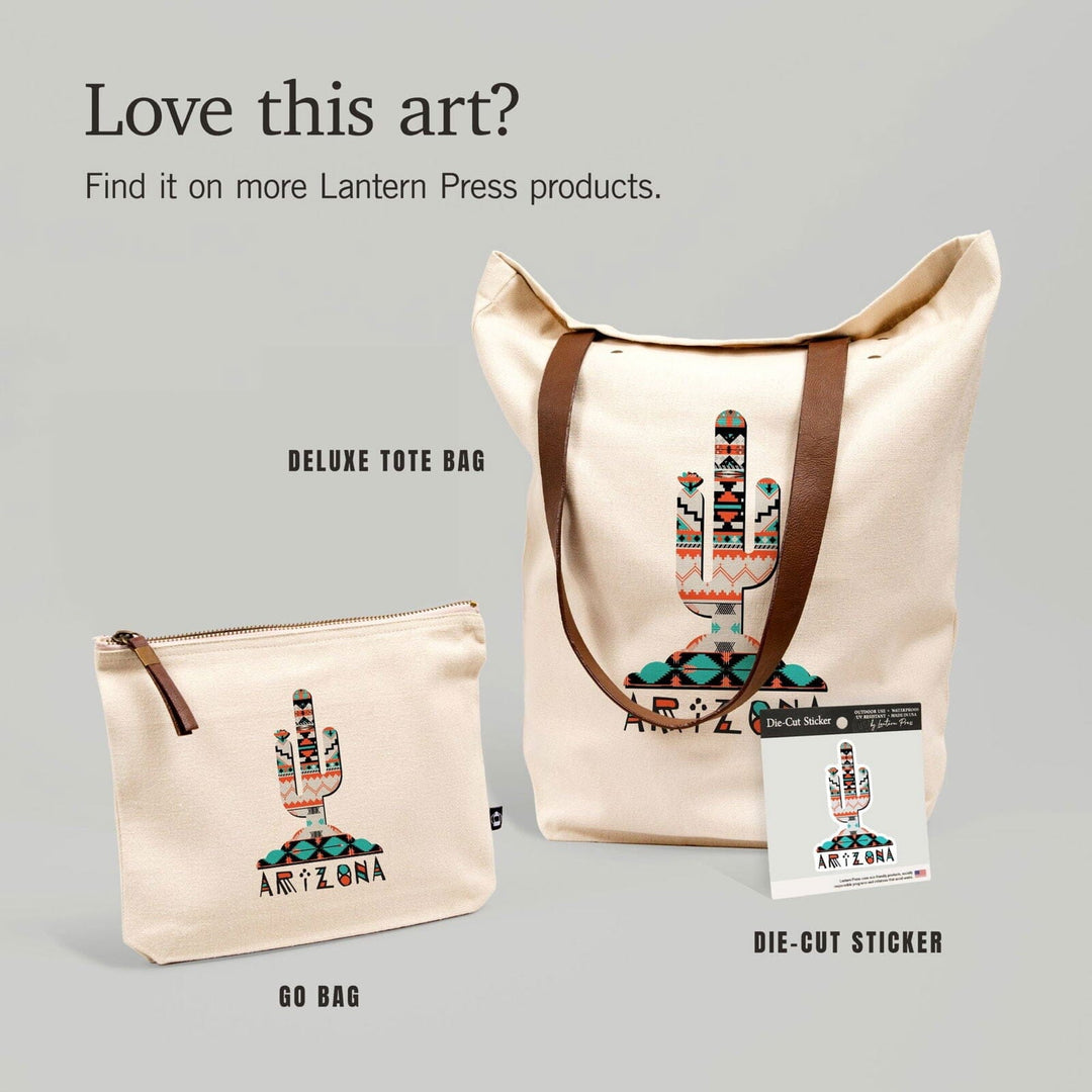 Arizona, Saguaro Cactus, Tribal Pattern, Contour, Lantern Press Artwork, Vinyl Sticker Sticker Lantern Press