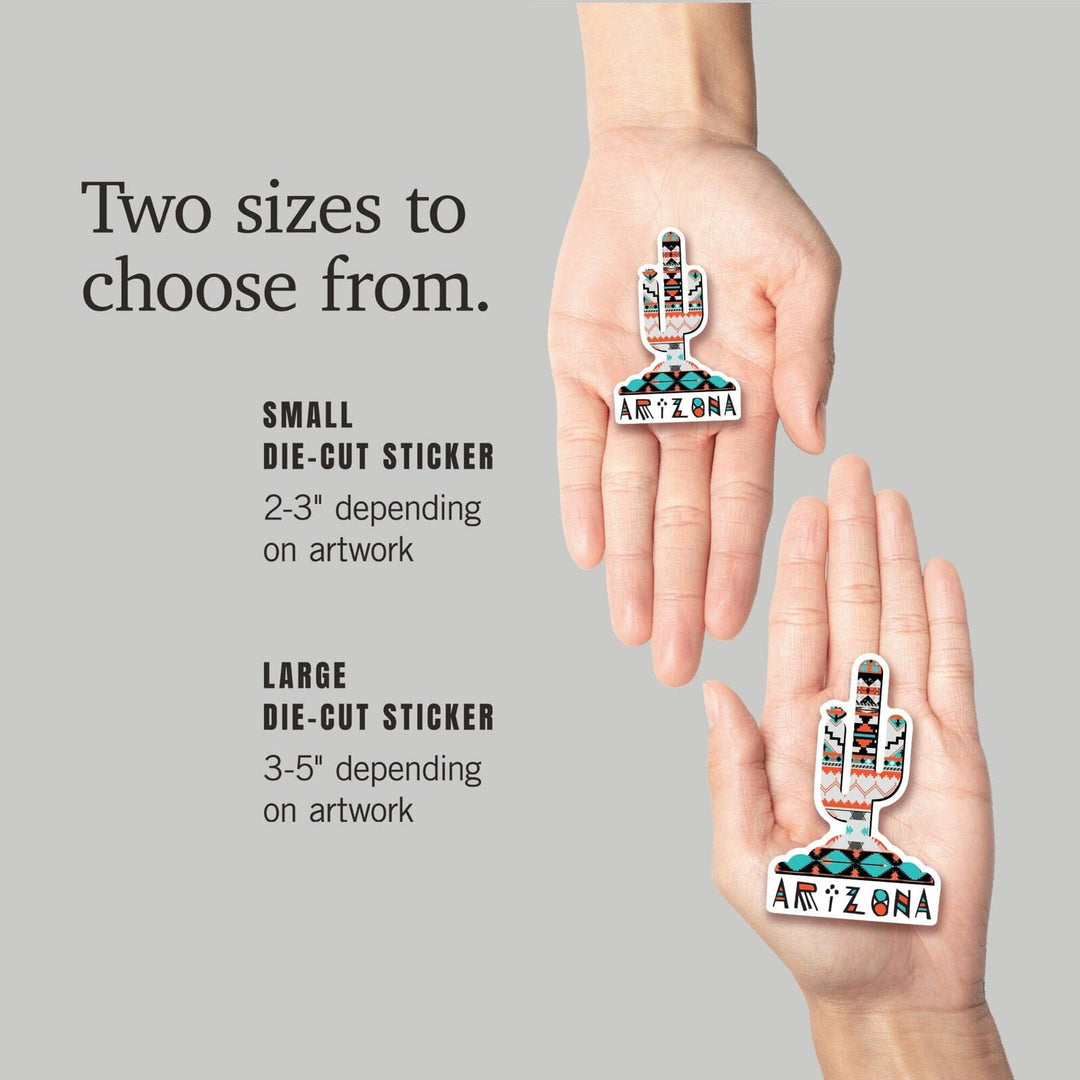 Arizona, Saguaro Cactus, Tribal Pattern, Contour, Lantern Press Artwork, Vinyl Sticker Sticker Lantern Press