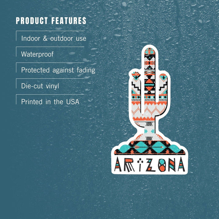 Arizona, Saguaro Cactus, Tribal Pattern, Contour, Lantern Press Artwork, Vinyl Sticker Sticker Lantern Press